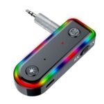 Adaptador de audio para automóvil Q3 2 en 1 con luz RGB y receptor de audio Bluetooth