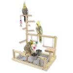 Parque de juegos para pájaros, soporte de madera para loros con comederos