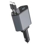 Cargador rápido para coche con pantalla digital de doble línea retráctil USB multifuncional 4 en 1 de 120 W