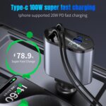 Cargador rápido para coche con pantalla digital de doble línea retráctil USB multifuncional 4 en 1 de 120 W - Imagen 3