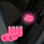Juego de 4 tapas de válvulas modificadas para neumáticos de motocicletas y automóviles luminosas, Pink Black Flag