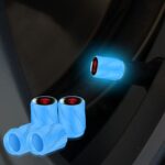 Juego de 4 tapas de válvulas modificadas para neumáticos de motocicletas y automóviles luminosas, Blue Red Skull