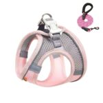 Arnés de pecho para mascotas estilo camiseta interior Correa reflectante transpirable de verano para perros, Pink+2m Round Rope