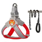 Arnés de pecho para mascotas estilo silla de montar Correa reflectante transpirable para perros, Red+1.5m Round Rope