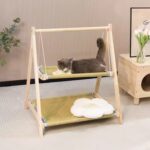 Hamaca de madera maciza de doble capa para gatos, cama universal para gatos, columpio lavable para gatitos, Straw Mat