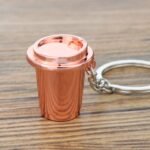 Mini llavero de metal con utensilios de café y colgante decorativo, Coffee Cup Rose Gold