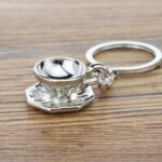 Mini llavero de metal con utensilios de café y colgante decorativo, Tray Coffee Cup Silver