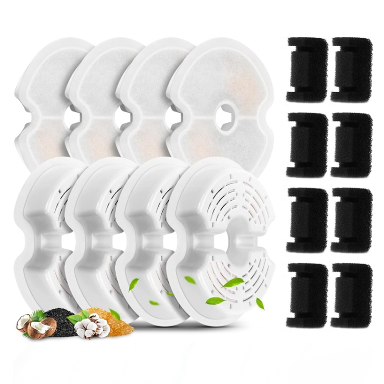 TBD0605561202.jpg Filtros de repuesto para bebederos de mascotas Filtros para bebederos de gatos con filtración múltiple y esponjas de prefiltro, 8+8pcs /Box - Imagen 1
