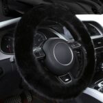 Funda de felpa corta y cálida para volante de coche de 38 cm para invierno