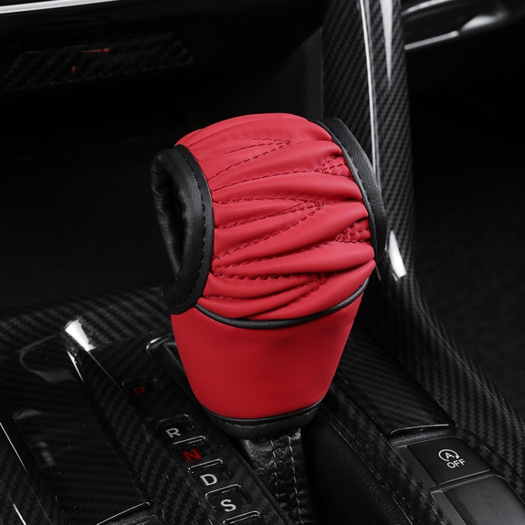 TBD0605607002.jpg Funda de cuero universal para palanca de cambios de coche, transpirable, T Type Red With Black Line - Imagen 1