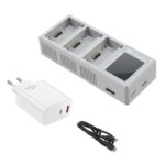 Cargador de 3 vías con pantalla a color y administrador de batería para DJI Mini 4 Pro / Mini 3 Pro / Mini 3 YX, With 65W EU Plug