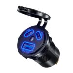 Cargador de coche Kewig P22A de 12-24 V para motocicleta, barco, modificado, doble PD+QC3.0, de 3 puertos con interruptor, With Terminal