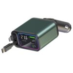 Cargador para automóvil con cable retráctil doble, luz ambiental, pantalla de voltaje y almacenamiento automático, Type-C+8 Pin