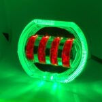 Faro LED de modificación general para vehículo eléctrico de motocicleta, 4 luces de doble lente, Green Aperture+Red Devil Eye