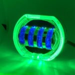 Faro LED de modificación general para vehículo eléctrico de motocicleta, 4 luces de doble lente, Green Aperture+Blue Devil Eye
