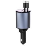 100W Metal Car Retractable Cable Cigarette Lighter Charger, TYPE-C+TYPE-C (PD+QC)