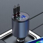 100W Metal Car Retractable Cable Cigarette Lighter Charger, TYPE-C+TYPE-C (PD+QC) - Imagen 2