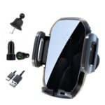 15W Wireless Induction Snap-on Charging Car Air Outlet Phone Holder, Black + Car Charger Head