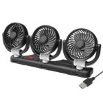 F4505 Car Triple-Head Rotatable Fan Auto 3-Way Folding Fan, USB Port 5V