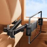 Telescopic Car Rear Pillow Phone Tablet Holder 2-Section Folding Headrest Bracket, 2-Section Iron - Imagen 2