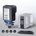 Tapa lateral de batería para disparo vertical resistente al agua aMagisn para Insta360 Ace Pro 2, compatible con adaptadores de liberación rápida.