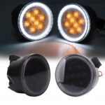 2 luces LED amarillas con forma de flor de ciruelo para Wrangler, luces intermitentes para parrilla modificada del automóvil, With Aperture