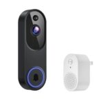 HD Night Vision Smart Video Doorbell Wireless Voice Intercom Surveillance Electronic Peephole, Black + US Plug Dingdong