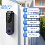 HD Night Vision Smart Video Doorbell Wireless Voice Intercom Surveillance Electronic Peephole, Black + UK Plug Dingdong - Imagen 2