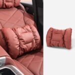 Juego de almohadas lumbares y reposacabezas de cuero resistente a las manchas para coche, Backrest Red