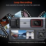 Grabadora de vídeo para coche (DVR) con visión nocturna infrarroja, pantalla HD 1080P de 3,16 pulgadas y pantalla de 3,16 pulgadas., Front + Interior + Rear (No Wi-Fi) - Imagen 7