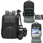 Mochila fotográfica QISEMIAN con inserto extraíble, zona de separación para ropa seca y húmeda, divisores personalizables para cámaras y portátil de 16 pulgadas.