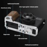 Empuñadura en forma de L Flymile para cámara Fujifilm X100VI con soporte para reposapulgar de zapata fría, For Fujifilm X100VI Silver Walnut - Imagen 3