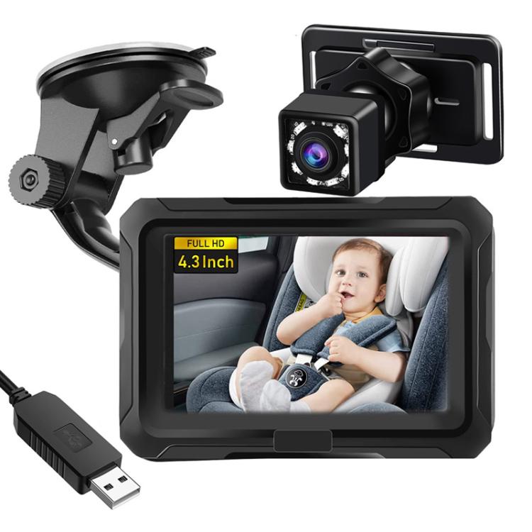 TBD0606588102.jpg Monitor de bebé para coche de 4,3 pulgadas, HD 1080P, con cámara de visión nocturna infrarroja., With USB - Imagen 1