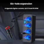 Cargador de coche con cable retráctil BY-1847 de 120 W, 1 a 4, con pantalla digital y encendedor de cigarrillos. - Imagen 4