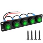 Interruptor de panel marino redondo impermeable con luz LED, 5 Button Green