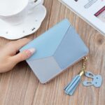 Monedero corto de cuero con cremallera para mujer, carteras con paneles, monedero de moda, Leather Blue