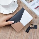 Monedero corto de cuero con cremallera para mujer, carteras con paneles, monedero de moda, Leather Black