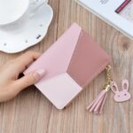 Monedero corto de cuero con cremallera para mujer, carteras con paneles, monedero de moda, Leather Pink