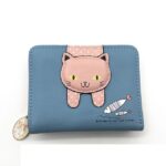 Cartera de gato lindo para mujer, cartera pequeña con cremallera, monedero de cuero PU, tarjetero, Cat Blue