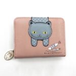 Cartera de gato lindo para mujer, cartera pequeña con cremallera, monedero de cuero PU, tarjetero, Cat Pink