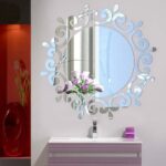 Etiqueta engomada de la pared del techo de la decoración Mural del vinilo del arte del espejo de la vid de la flor, Flower Vine Sticker(Silver)