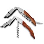 2 piezas mango de madera profesional multifunción doble cabeza de acero tornillo portátil sacacorchos abridor de botellas de vino