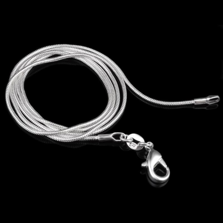 TBD064478101.jpg Collar de cadena de hueso de serpiente plateado collar fino femenino, 1mm 16 inch - Imagen 1