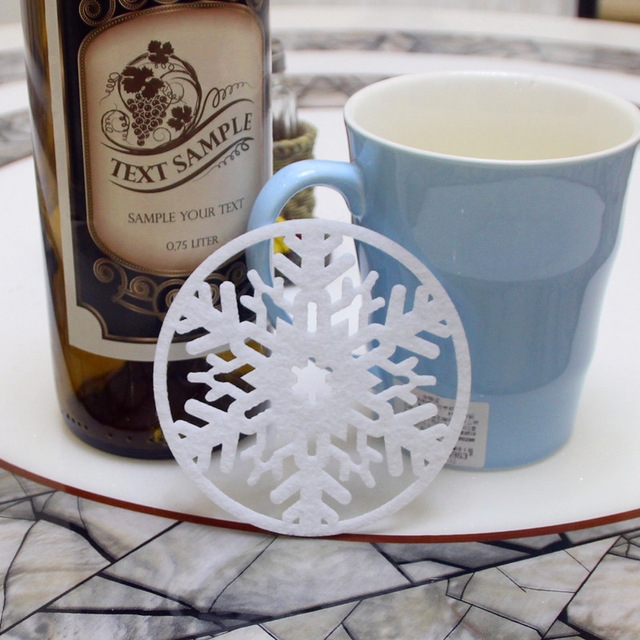 TBD064631301A.jpg Almohadillas para taza de copos de nieve, adornos navideños de tela no tejida, bandeja para platos de cena, almohadillas de café, 10 Uds. - Imagen 1