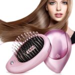 Cepillo iónico de pelo eléctrico portátil, alisador de pelo, peine de iones negativos, masaje antiestático, Mini peine de pelo liso, Pink