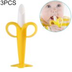 3 uds cepillo dental de entrenamiento de silicona para bebé, mordedor seguro con forma de plátano para niños, juguetes para masticar, anillo de dentición, regalo para masticar bebés, Pink-B, Yellow-B