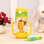 Biberón de silicona de 400 ml, vaso para bebida para niños, apertura que rebota con asa y vaso para beber para bebé con patrón de dibujos animados