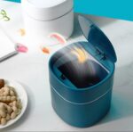 Mini papelera para escritorio para el hogar, caja cilíndrica de limpieza para almacenamiento de desechos cubiertos, Push-type - Imagen 5