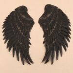 Parche adhesivo para ropa con forma de ala de plumas de lentejuelas, accesorios de ropa DIY, Small 20.5 x 10cm Black