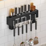 Estante de pared para cocina, soporte para palillos sin perforación, Black 40cm